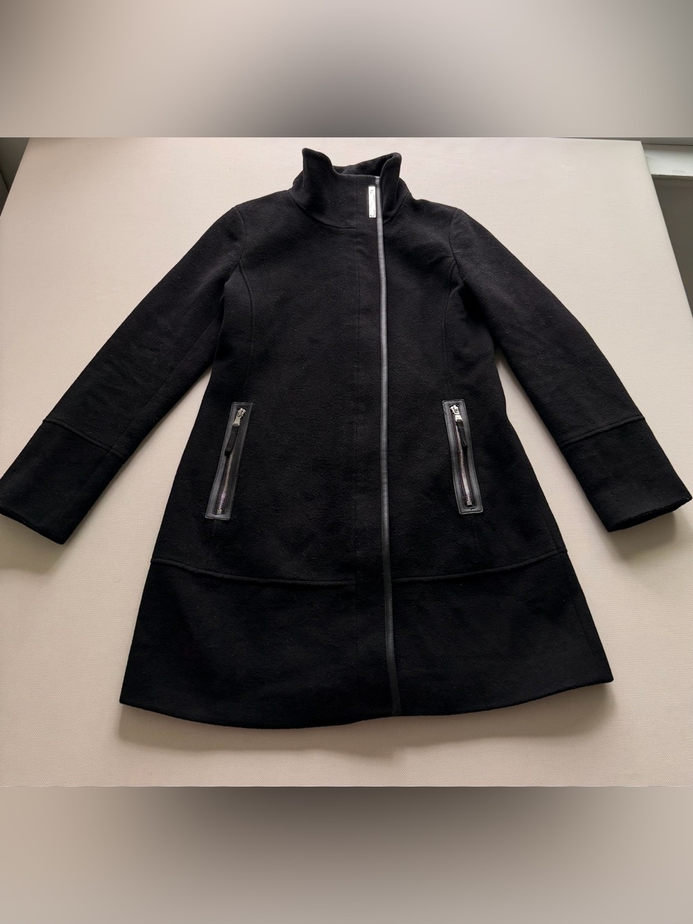 Calvin Klein Black Funnel-Collar Asymmetric Zip Coat